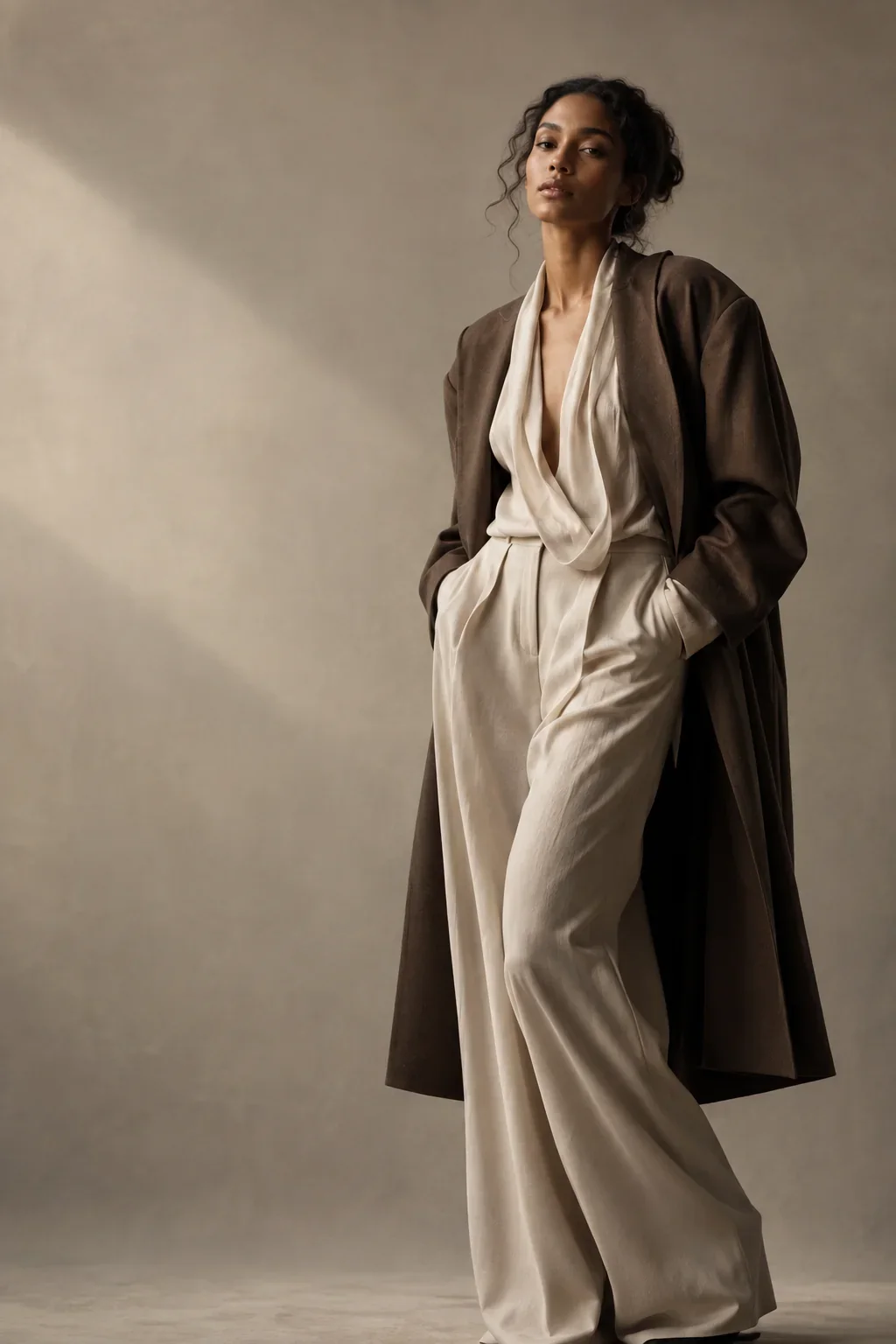 Ejemplo conceptual de retrato editorial de moda con estilismo contemporáneo y luz lateral.