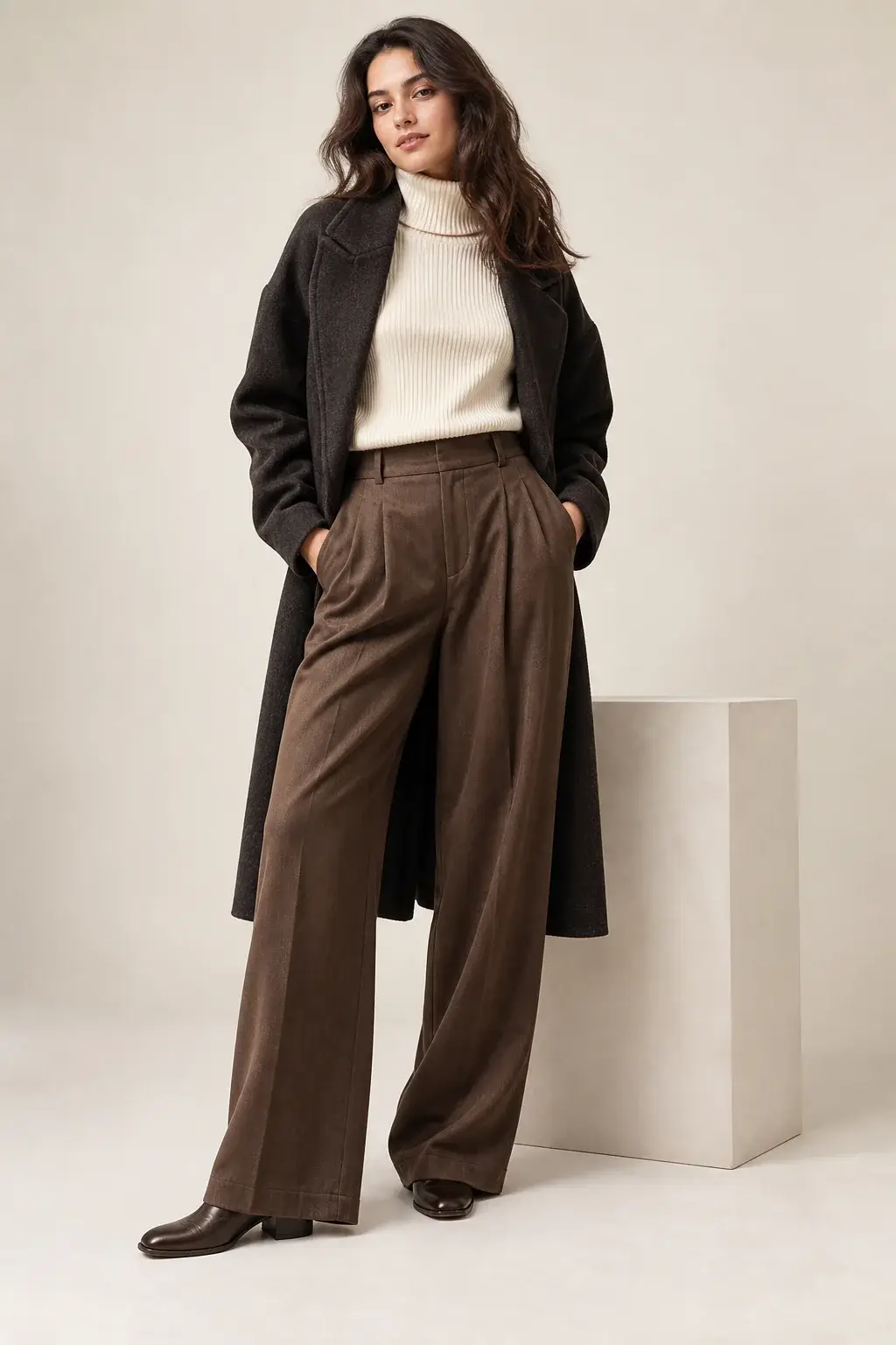 Ejemplo conceptual de lookbook de moda con una modelo adulta de cuerpo entero.