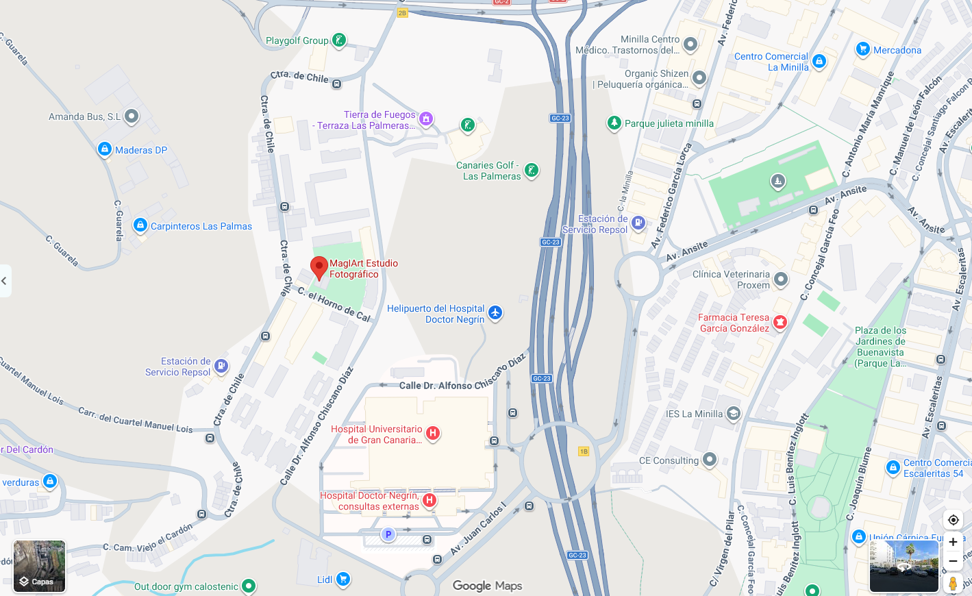 Mapa de Google Maps con la ubicación de MagIArt Estudio Fotográfico en Calle Dr. Alfonso Chiscano Díaz, Las Palmas