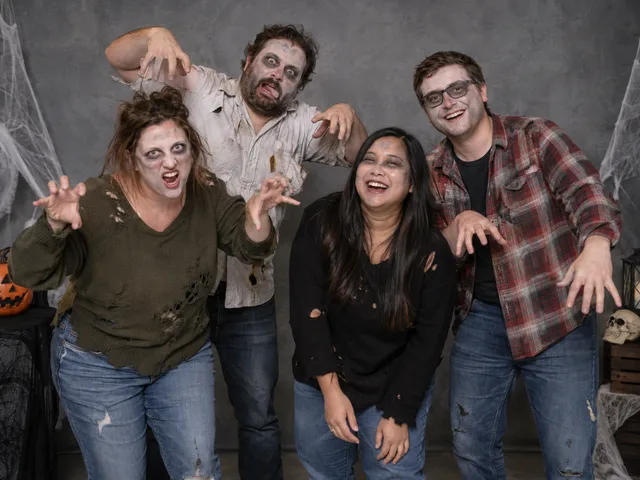 La pandilla zombi. Ejemplo ilustrativo de disfraz en estudio.